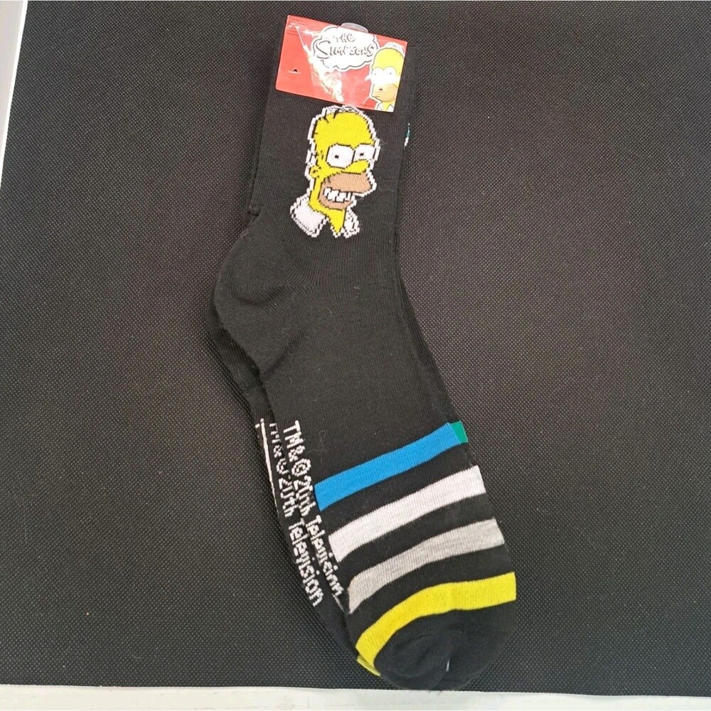 The Simpsons Bart Homer Krusty The Clown Crew Socks Size 6-12 NEW 3 Pack Black